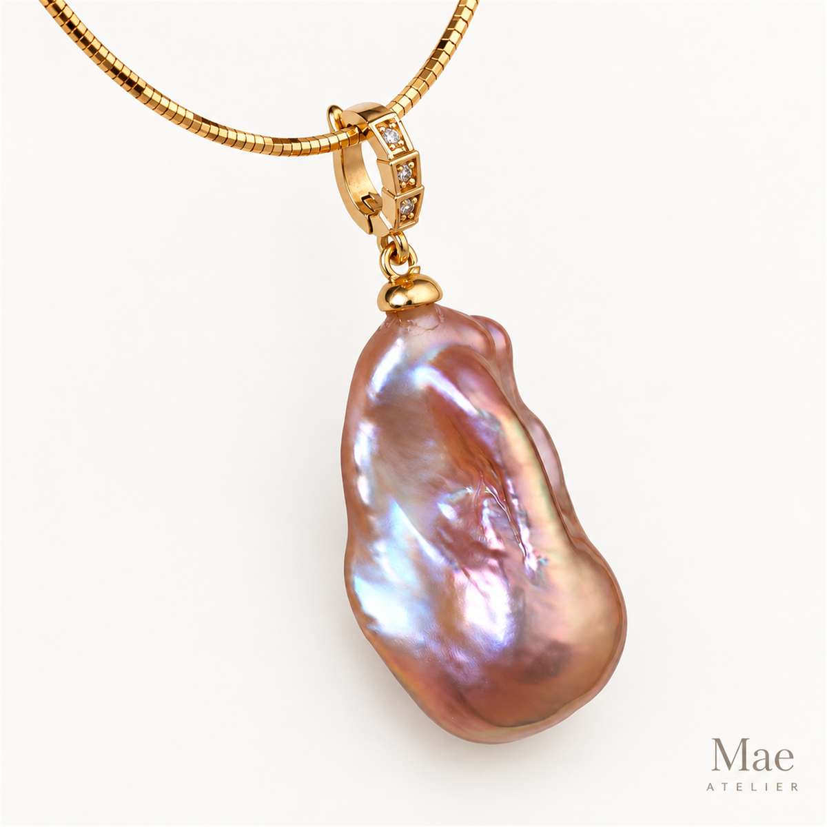 Large Baroque Pearl Pendant, Metallic Rainbow Pearl Charm, Removable Pearl Enhancer, 18K Gold Plated Clasp, Statement Pearl Jewelry — full product view