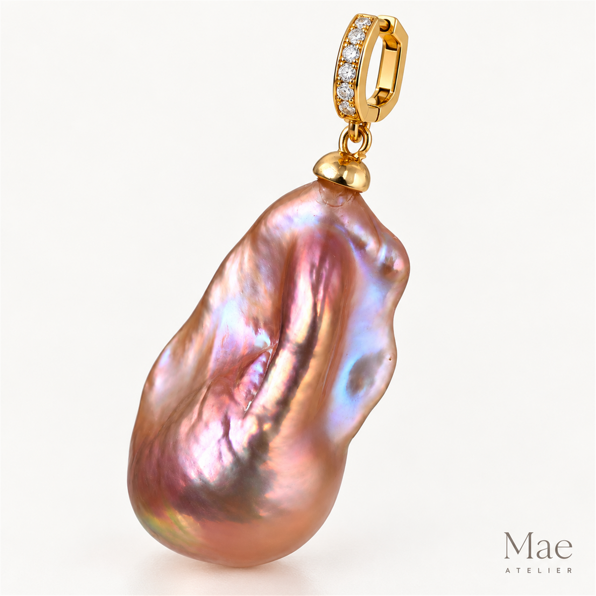 Large Baroque Pearl Pendant, Metallic Rainbow Pearl Charm, Removable Pearl Enhancer, 18K Gold Plated Clasp, Statement Pearl Jewelry — alternate angle