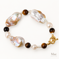 Baroque Pearl & Tiger Eye Bracelet, Chunky Statement Bracelet, 18K Gold Toggle Clasp, Keshi Pearl Jewelry, Custom Length, Handmade in USA — hero view
