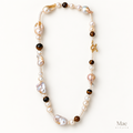 Large Baroque Pearl & Tiger's Eye Necklace, Adjustable Length Layering Necklace, OT Toggle Clasp, Autumn Statement Jewelry, Made in USA — hero view