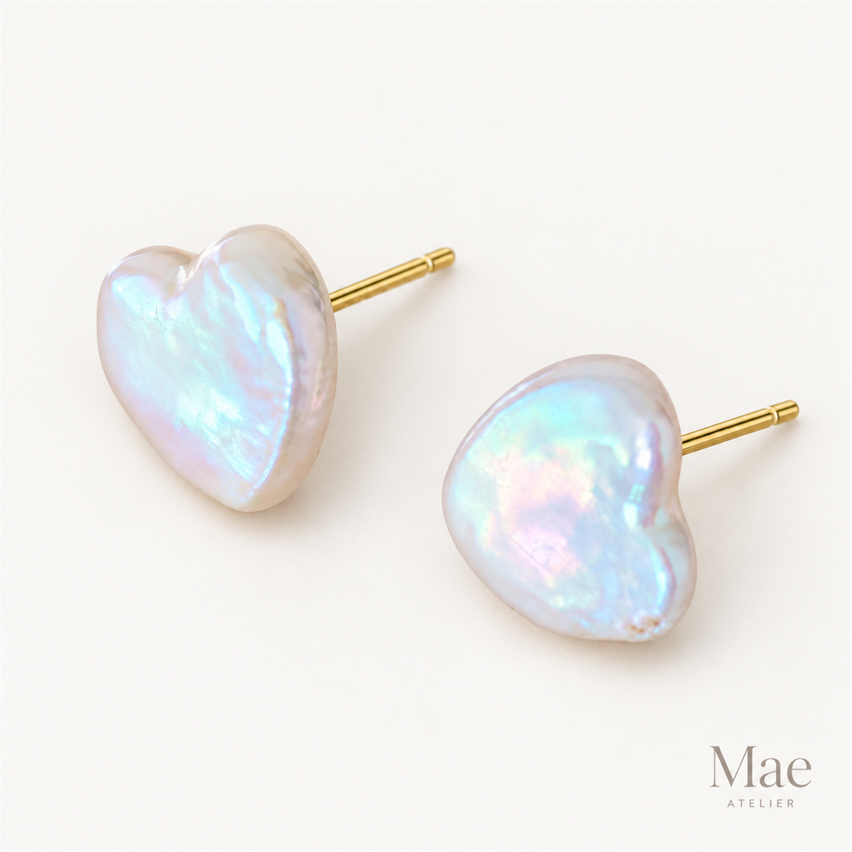 Heart Pearl Stud Earrings – Freshwater Baroque Pearl Studs, Handmade in Sterling Silver — full product view