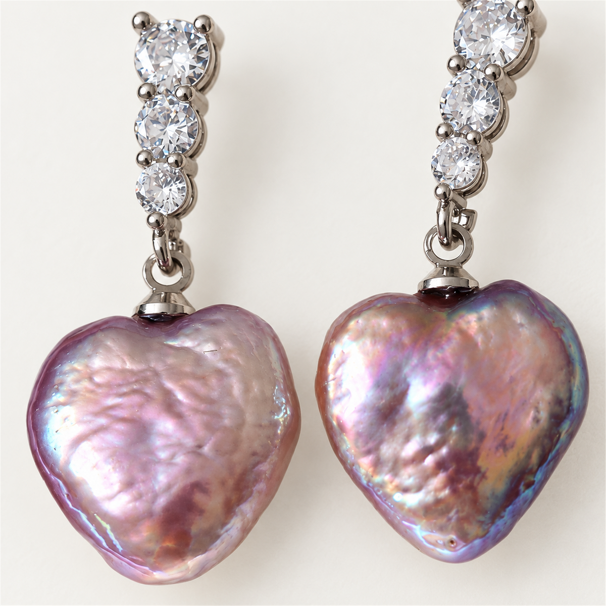 Purple Heart Pearl Drop Earrings – Freshwater Baroque Pearl Earrings with Cubic Zirconia, White Gold Plated — pearl detail