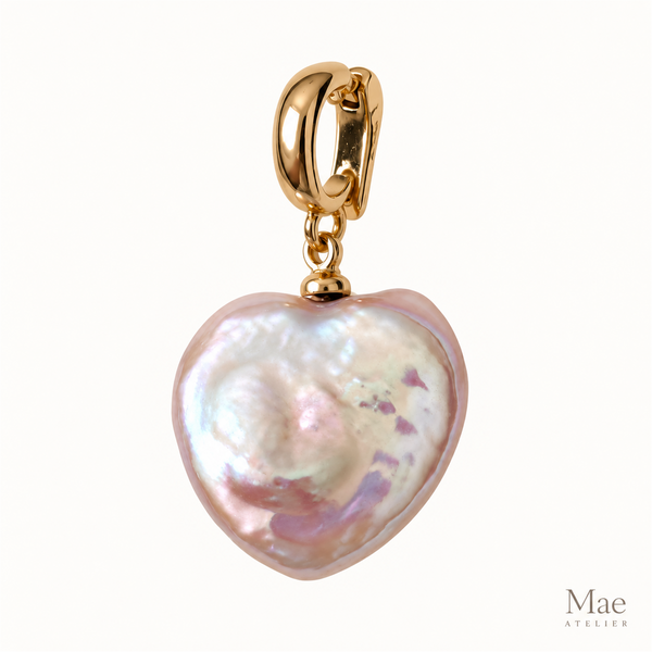 Heart Baroque Pearl Pendant, Removable 18K Gold Plated Clasp Bail, White Freshwater Pearl Heart Charm for Necklace, Gift for Her — hero view