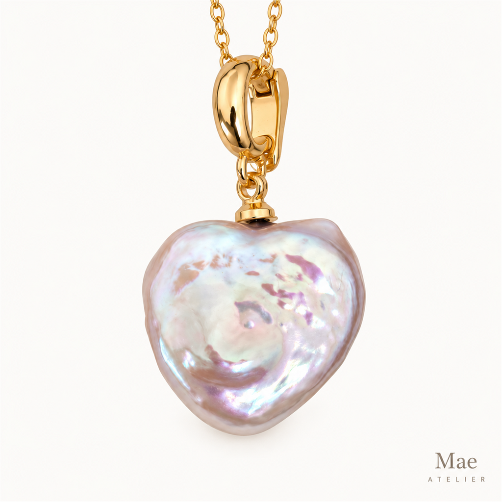Heart Baroque Pearl Pendant, Removable 18K Gold Plated Clasp Bail, White Freshwater Pearl Heart Charm for Necklace, Gift for Her — full product view