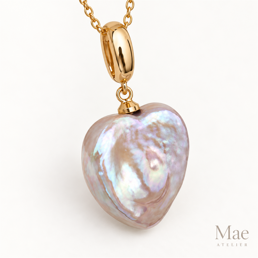 Heart Baroque Pearl Pendant, Removable 18K Gold Plated Clasp Bail, White Freshwater Pearl Heart Charm for Necklace, Gift for Her — alternate angle
