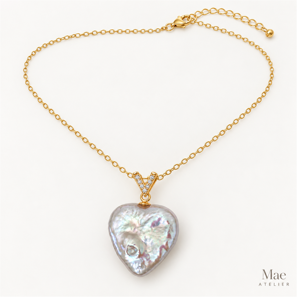 Heart Baroque Pearl Necklace — 18 mm — full product view