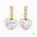 Baroque Pearl Heart Drop Earrings, White Freshwater Pearl Dangles with CZ, S925 Silver Posts Gold Plated, Matching Necklace Set — hero view