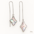 Four Pointed Star Baroque Pearl Threader Earrings, S925 Sterling Silver Adjustable Ear Threads, Natural Mint Metallic Pearl Drop — hero view