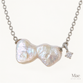 Double Heart Baroque Pearl Necklace, Genuine Freshwater Pearl Heart Pendant, 18K Gold or Silver Chain, Dainty Gift for Her — hero view