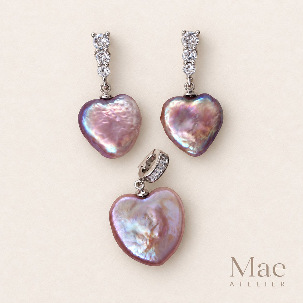 Purple heart pearl jewelry gift set – drop earrings and pendant in gift box