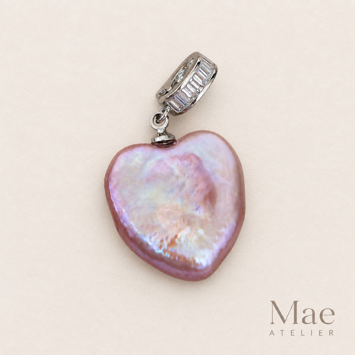 Purple heart pearl pendant with white gold plated snap bail