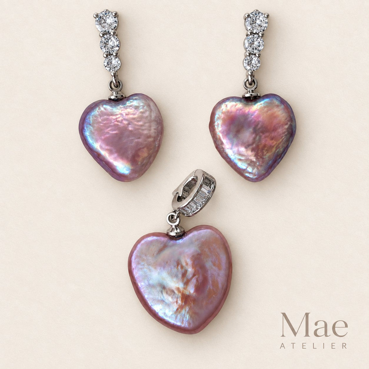 Close-up of natural purple baroque heart pearls